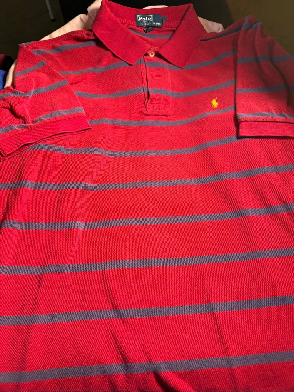 Ralph Lauren Red Polo with Navy Stripes and Yellow Pony